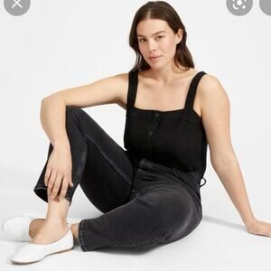 Everlane 100% Linen Black Button Front Boxy Crop Flowy Tank Top Size 2